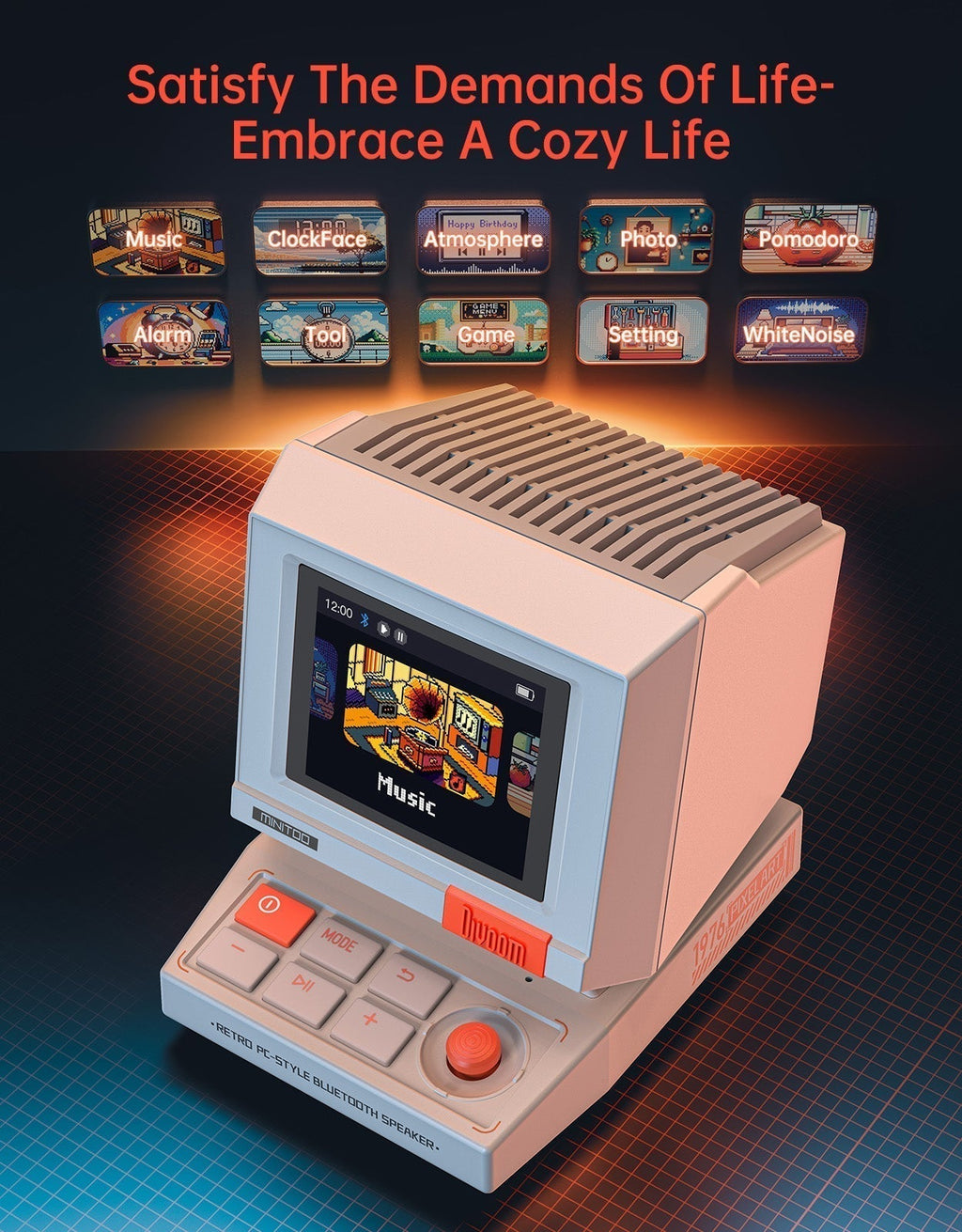 MiniToo Retro PC-Style Pixel Bluetooth Speaker & Alarm Clock