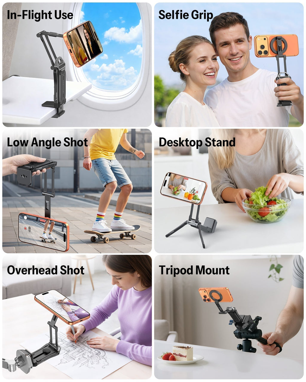 Magnetic Phone Holder for Vlogging, Content Creator Essentials with 1/4" Screw, Arca, Strong Back Magnet for Gym, Adjustable Phone Stand & Selfie Stick