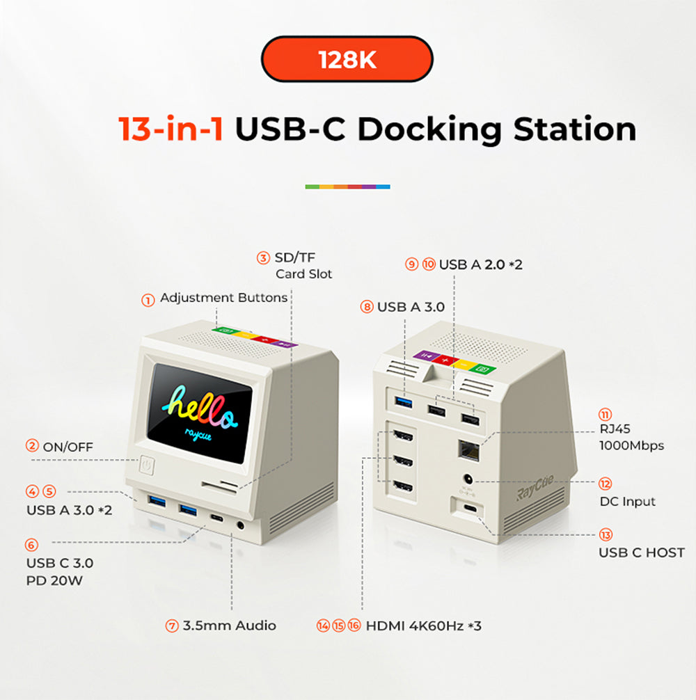 13-in-1 Retro Style Multifunctional Dock w/ Display