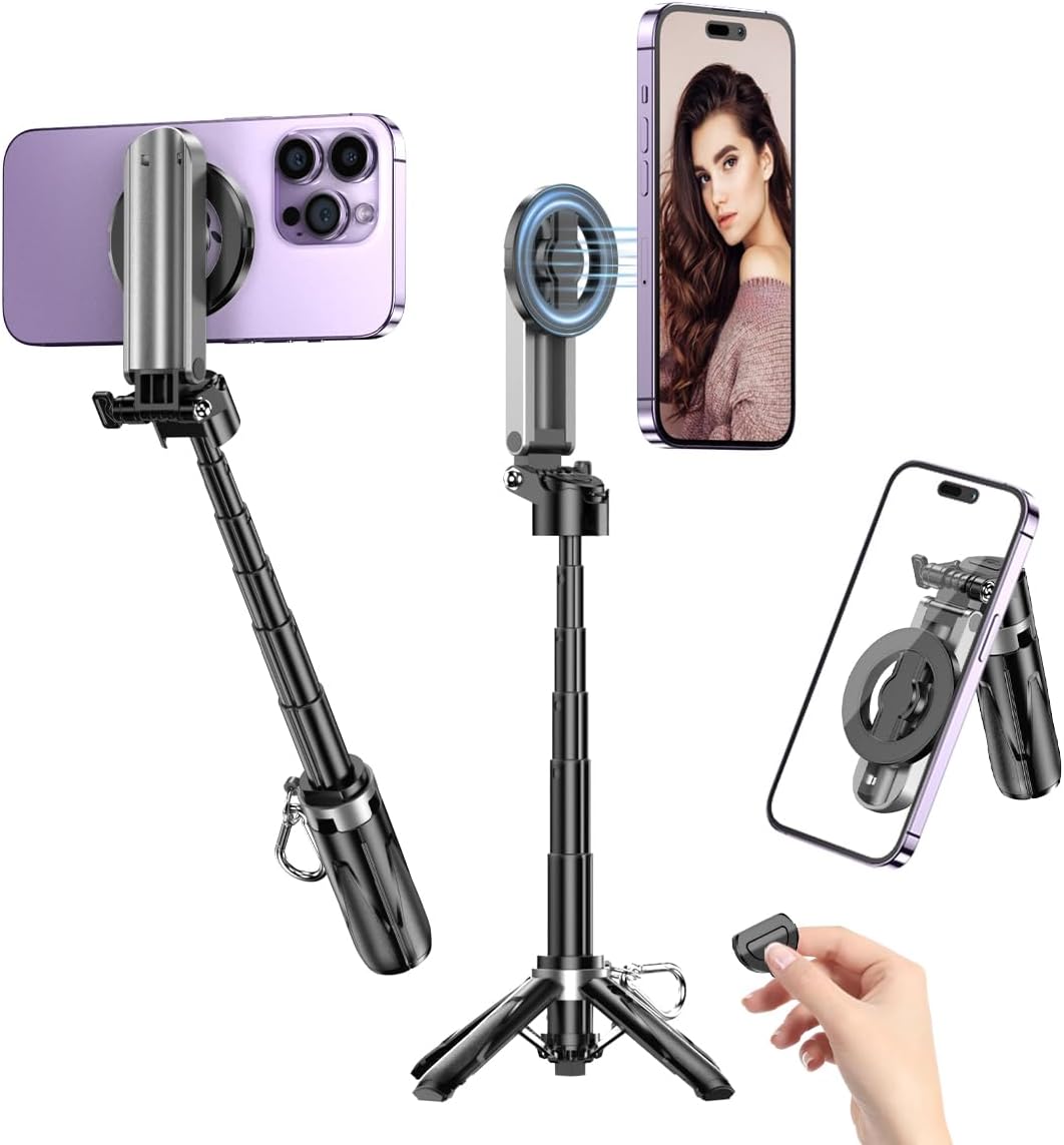 Portable MagSafe Travel Selfie Stick with Remote Control & Magnetic Ring