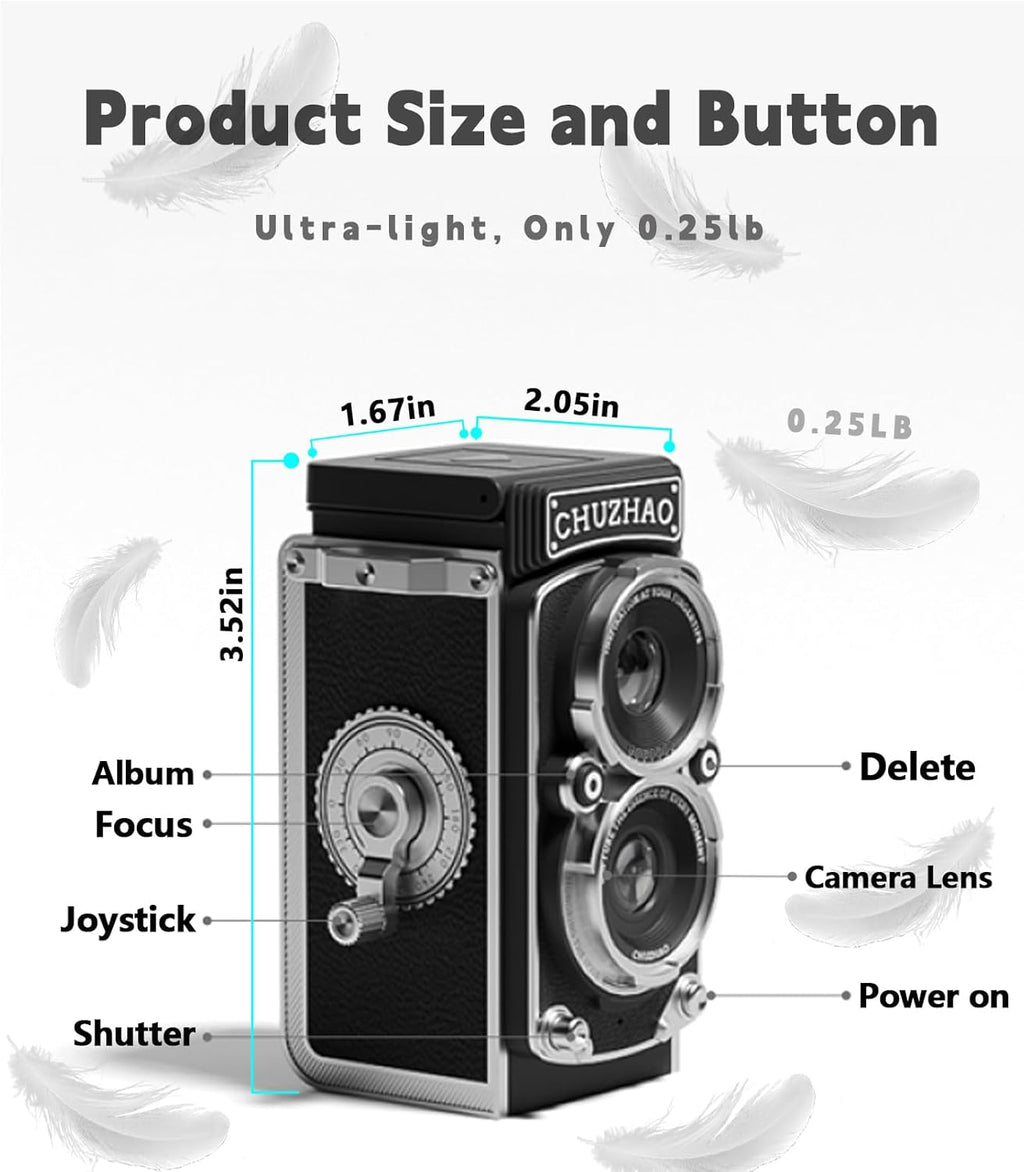 Vintage Mini Digital Camera,Portable TLR Style Retro Point and Shoot Compact Small Pocket 1080P FHD Video 12MP Autofocus Vlogging Camera with 16 GB Card