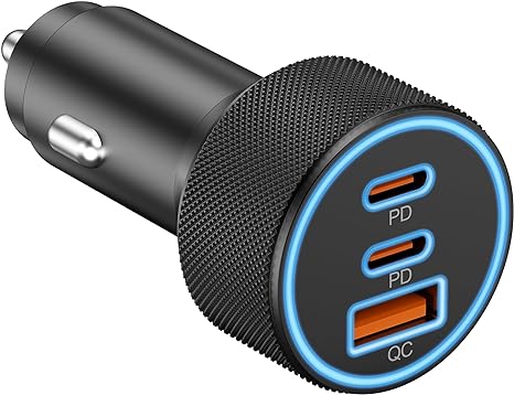 USB C Car Charger, 3-Port 67W Dual USB-C & USB-A Car Power Adapter PD/QC Fast Charging