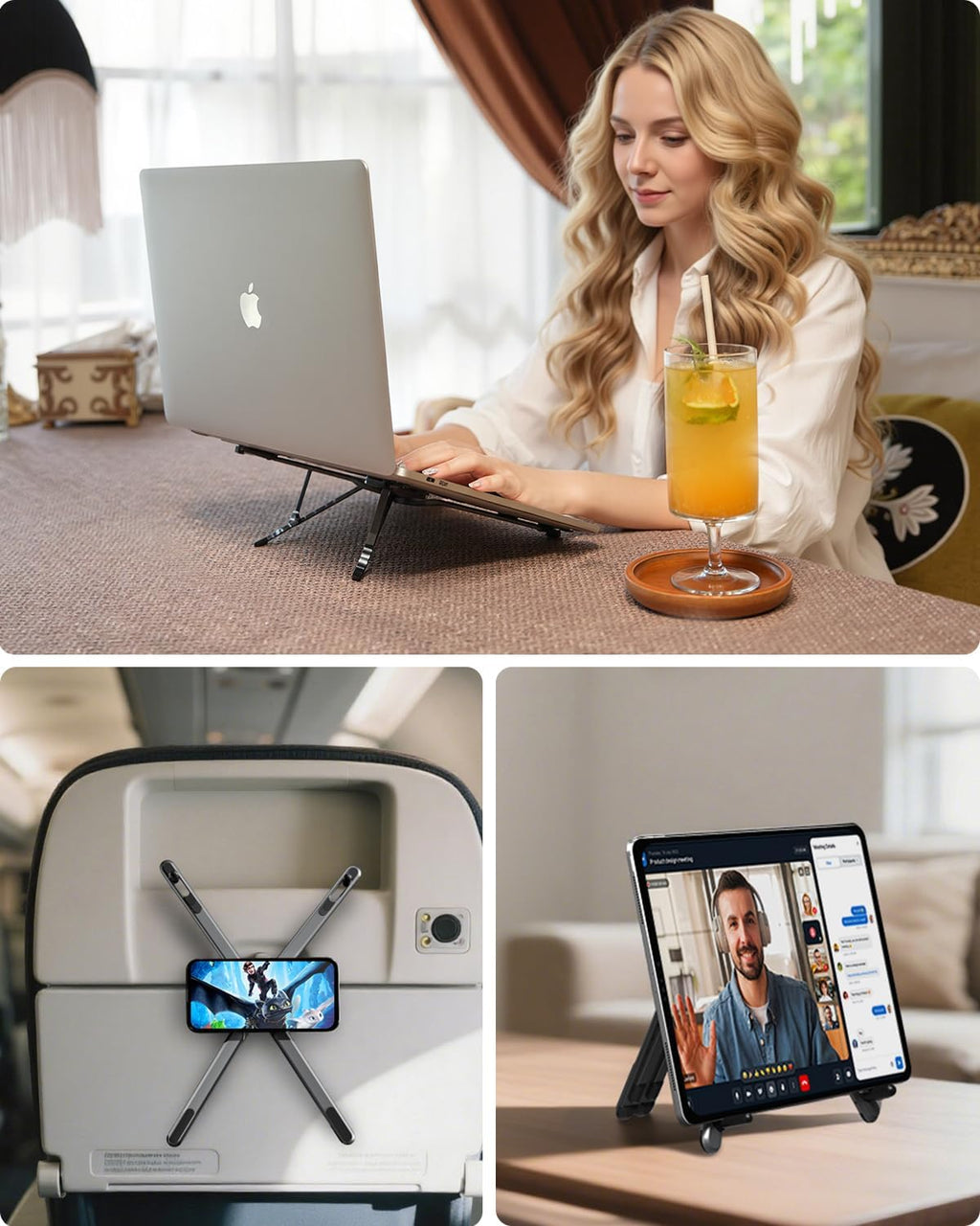 Portable Laptop Stand for Desk & Travel. Magnetic Phone Holder Tripod. Compatible with 10–16 Laptops and 4–13 Phones/Tablets. Compact Foldable Aluminum Alloy. 8-Level Height Adjustment