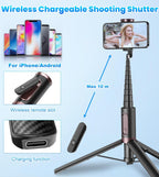 67" Cell Phone Selfie Stick Tripod,Smartphone Stand All-in-1 with Integrated Wireless Remote,Portable,Lightweight,Extendable for iPhone/Android(Black)