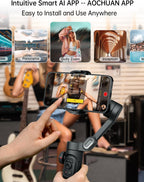 AOCHUAN Smart XE – 3-Axis Foldable Smartphone Gimbal with Gesture Control, Joystick, and AI Face Tracking