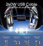 UniCore 240W 4-in-1 Fast Charging Cable – One Cable for Every Device