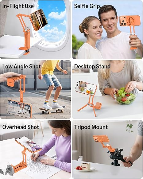 Magnetic Phone Holder for Vlogging, Content Creator Essentials with 1/4" Screw, Arca, Strong Back Magnet for Gym, Adjustable Phone Stand & Selfie Stick