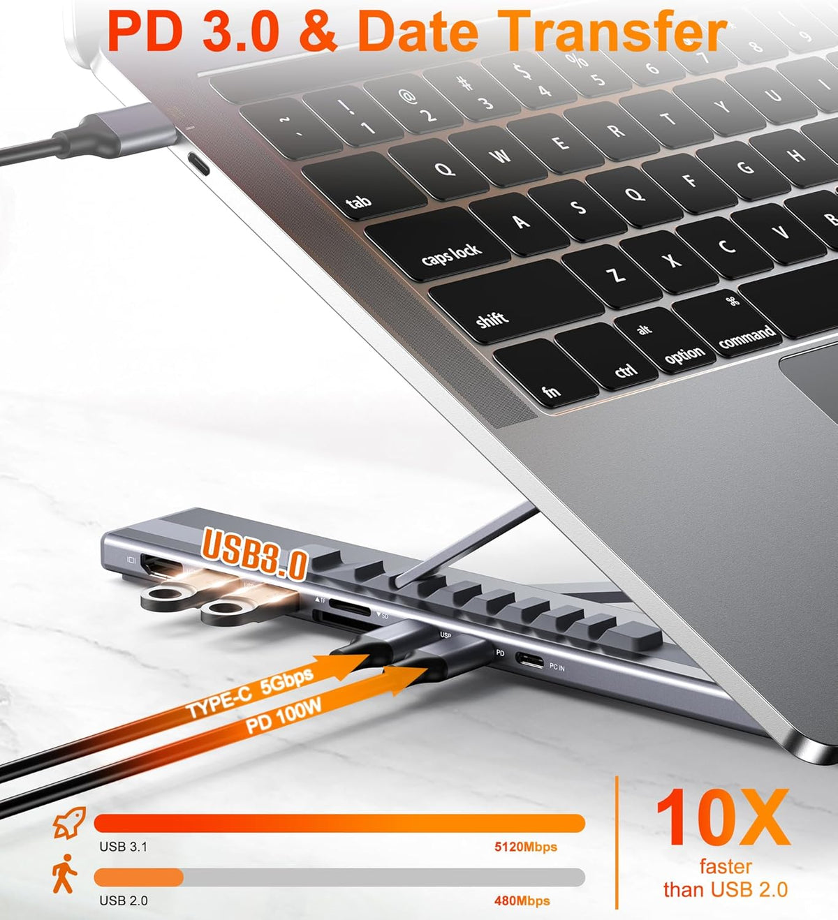 USB-C Docking Station Laptop Stand – 8-in-1 USB-C Hub with 4K HDMI, 100W PD, Dual USB 3.0