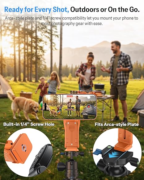 Magnetic Phone Holder for Vlogging, Content Creator Essentials with 1/4" Screw, Arca, Strong Back Magnet for Gym, Adjustable Phone Stand & Selfie Stick