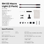 RM 03 Macro Photo LED Light for Mushrooms and Miniatures, 5 Colors CRI95, Flexible Arm, Diffuser