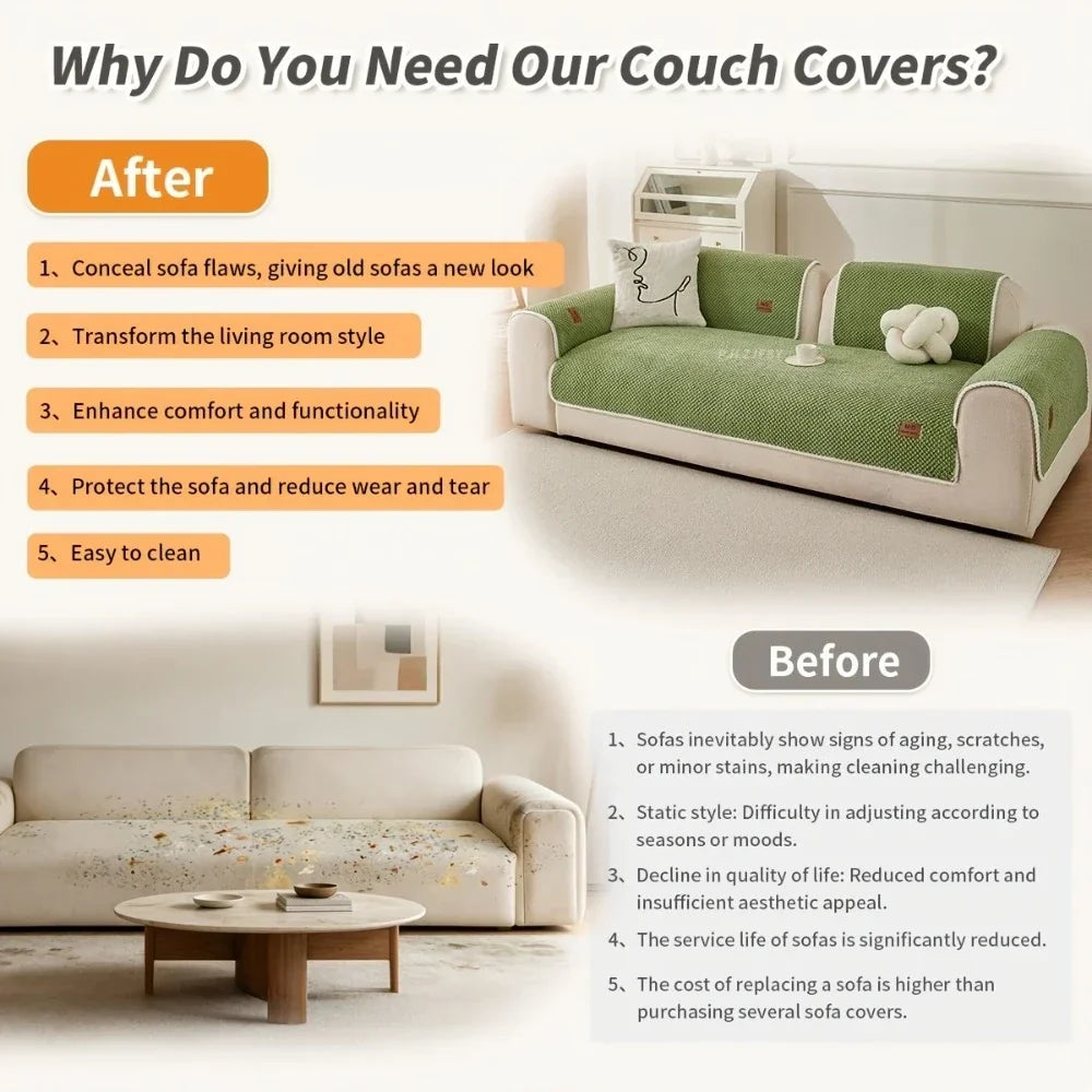 Anti-Slip Chenille Sofa Cover — Non-Slip, Pet-Friendly Couch & Cushion Protector, All Seasons