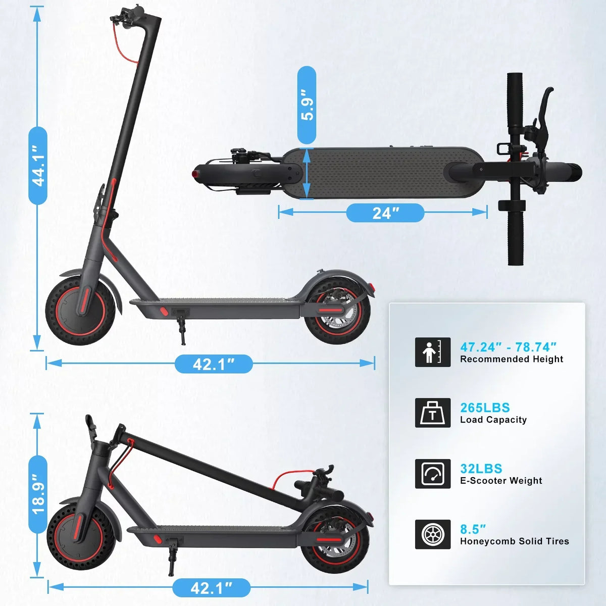 350W Electric Scooter for Adults 19mph Top Speed 21 Miles Max Range Foldable E-Scooter with 8.5'' Tires Double Shock System APP Control