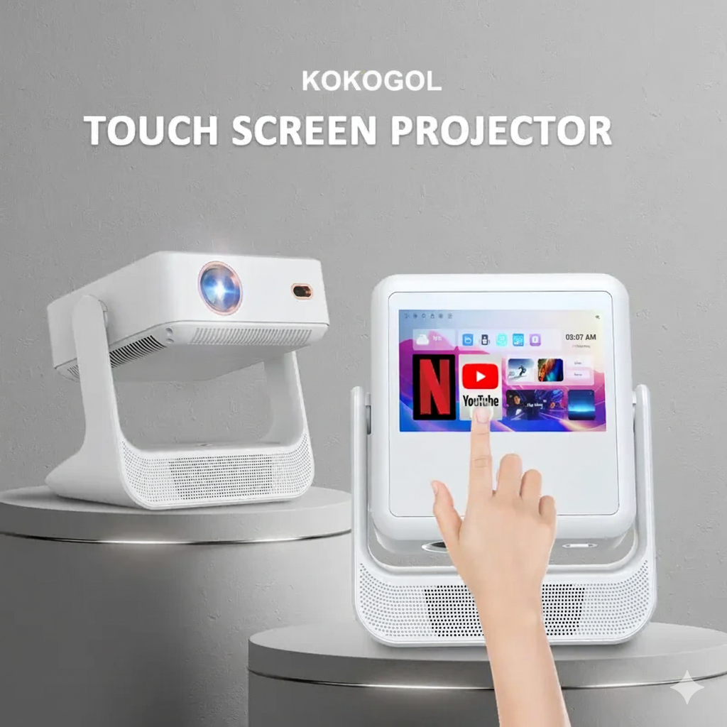 Smart Touch Screen Projector: Portable 4K Home Theater with Android OS, WiFi & Bluetooth