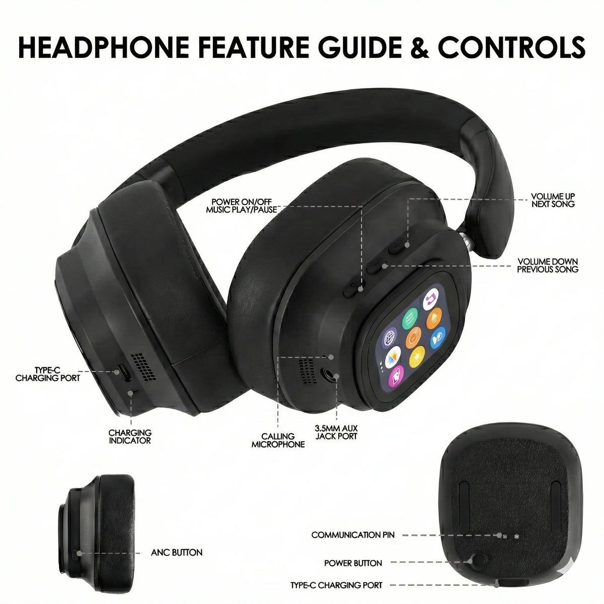 TouchScreen ANC Wireless Headphones
