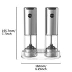 SeasonMate – Stainless Steel Electric Salt & Pepper Grinder Set (2 Grinders + Base)